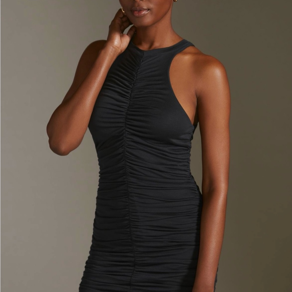 Anthropologie Black Ruched Dress